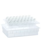 Sterile 10ml ISO 10R vials in an alveolar style tray nest and tub configuration.