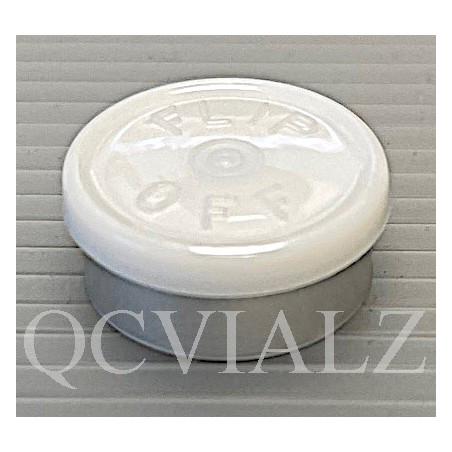 20mm White Flip Off® Vial Seals, West Pharma, pack of 100 pieces. QCVIALZ catalog no. FO20WHT-100