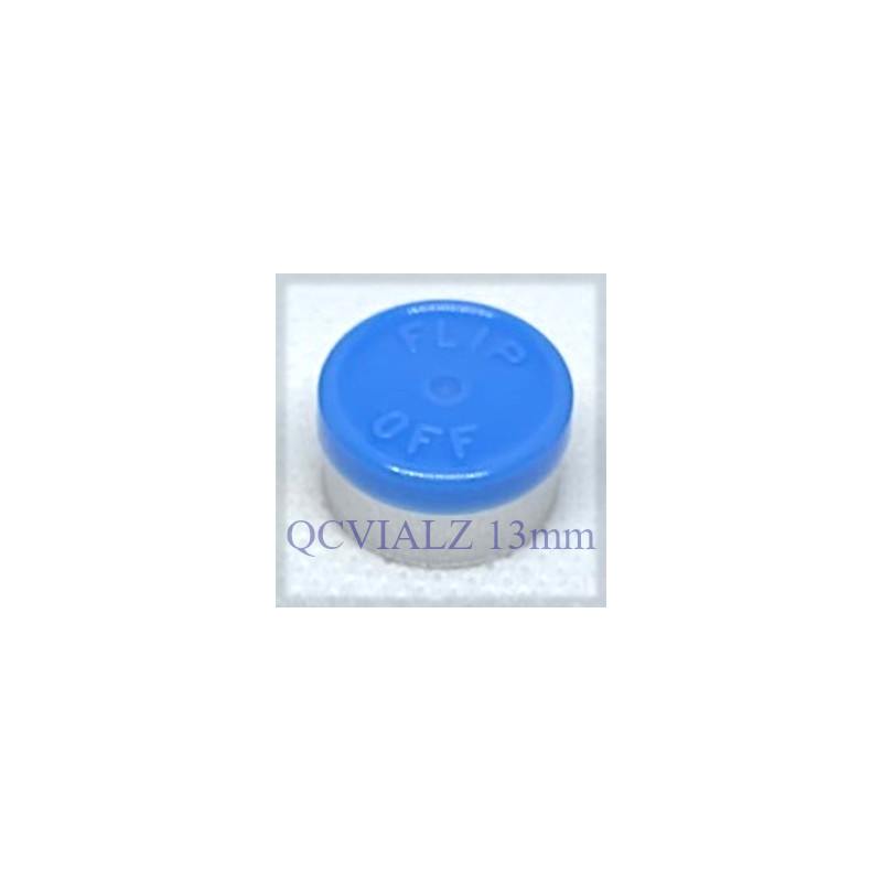 Light Blue 13mm Flip Off® Vial Seals. QCVIALZ catalog no. FO13LBL-100