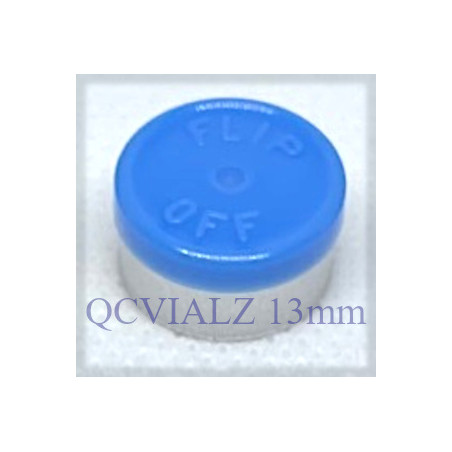 Light Blue 13mm Flip Off® Vial Seals. QCVIALZ catalog no. FO13LBL-100