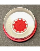 Underside image of our 20mm red glossy USA manufactured flip cap seal.