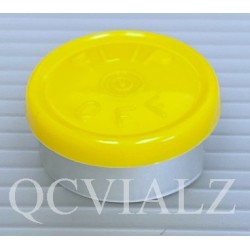 20mm Yellow Flip Off® Vial Seals, West Pharma, Pk of 100. QCVIALZ catalog number SKU FO20YEL-100