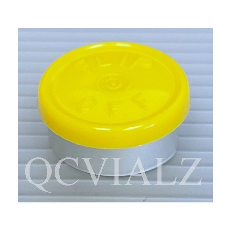 20mm Yellow Flip Off® Vial Seals, West Pharma, Pk of 100. QCVIALZ catalog number SKU FO20YEL-100