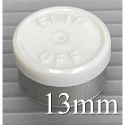 White 13mm Flip Off® Vial Seals, West Pharmaceutical. QCVIALZ catalog SKU FO13WHT-1K