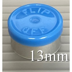 Light Blue 13mm Flip Off® Vial Seals. QCVIALZ catalog no. FO13LBL-100