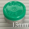 Green 13mm Flip Off® Vial Seals, manufactured by West Pharmaceutical. QCVIALZ catalog SKU FO13GRN-1K