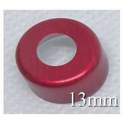 13mm Open Face Hole Punched Vial Seals, Red, Bag of 1000. QCVIALZ Catalog HP13RED-1K