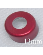 13mm Open Face Hole Punched Vial Seals, Red, Bag of 1000. QCVIALZ Catalog HP13RED-1K