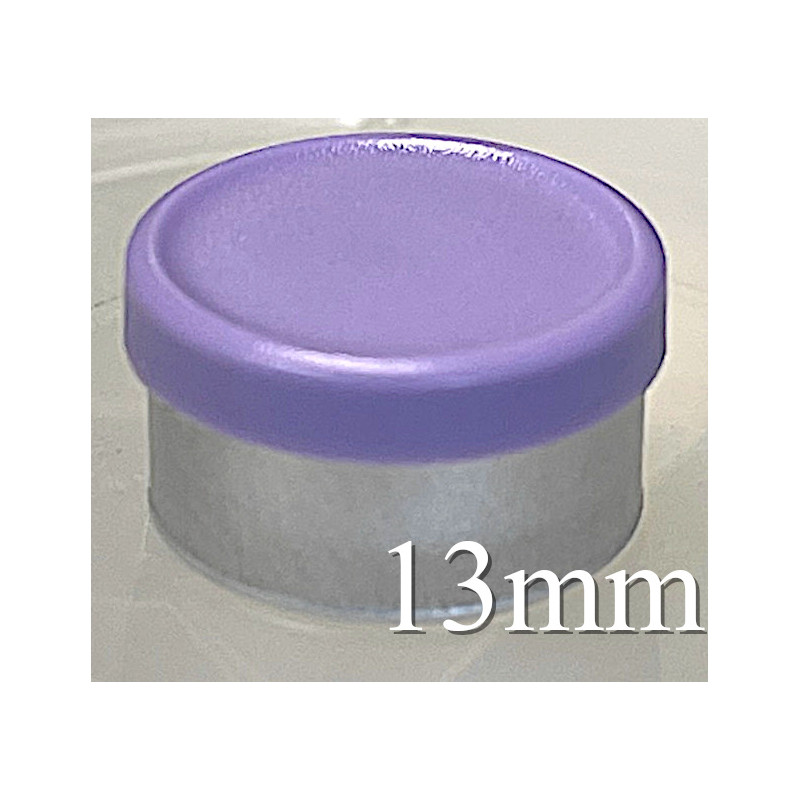Lavender 13mm West Matte Flip Cap Vial Seals, manufactured by West Pharmaceuticals. QCVIALZ catalog no. WMC13LAV-1K.