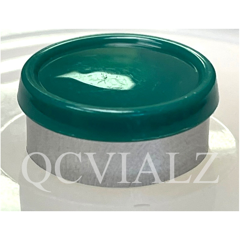 Dark Green 20mm Glossy Flip Cap Vial Seals, Bag of 1,000. QCVIALZ Catalog SKU no. SFC20DKG-1K