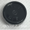 Black 13mm Flip Off® Vial Seals, manufactured by West Pharmaceutical. QCVIALZ catalog SKU No. FO13BLK-1K