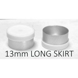 White 13mm Long Skirt Flip Cap Vial Seal, Bag of 1,000. QCVIALZ catalog No. LS13WHT-1K