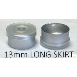Transparent Clear 13mm Long Skirt Flip Cap Vial Seal, Bag of 1,000. QCVIALZ catalog LS13CLR-1K