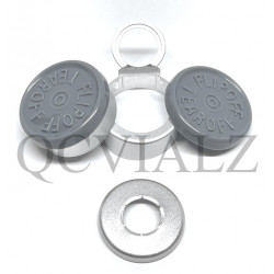 West Pharmaceutical manufactured 20mm Flip Off-Tear Off® Vial Seals, Dark Gray plastic lid. QCVIALZ Catalog No. FOTO20DGY-1K
