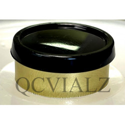 Black on Gold 20mm Superior Flip Cap Vial Seals, Pack of 100 pieces. QCVIALZ catalog no. SFC20BKG-100