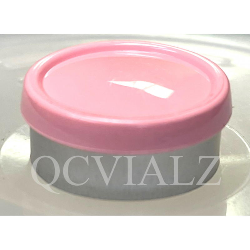 Pink 20mm Superior Flip Cap Vial Seals, Pack of 100. QCVIALZ catalog no. SFC20PNK-100