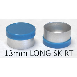 Cyan Blue 13mm Long Skirt Flip Cap Vial Seal, Bag of 1,000.  QCVIALZ Catalog No. LS13CYB-1K