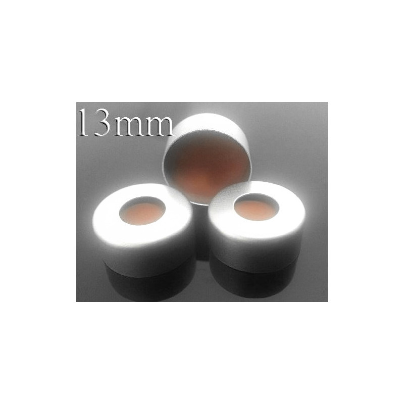 13mm Aluminum Vial Seals with Teflon Septa, Pack of 100