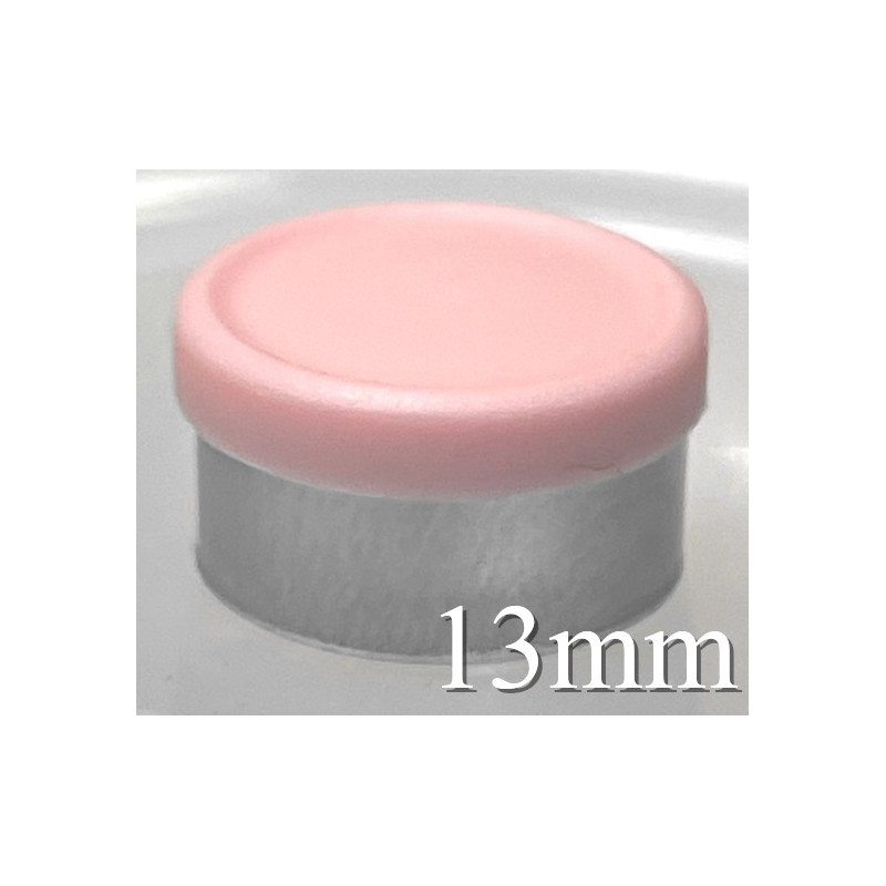 Pink 13mm West Matte Flip Cap Vial Seals, manufactured by West Pharmaceuticals. QCVIALZ SKU Catalog No. WMC13PNK-1K