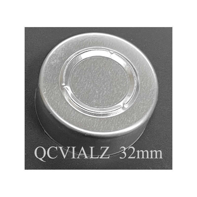 32mm Infusion Vial Seal, Center Tear Aluminum, Silver, Pack of 100