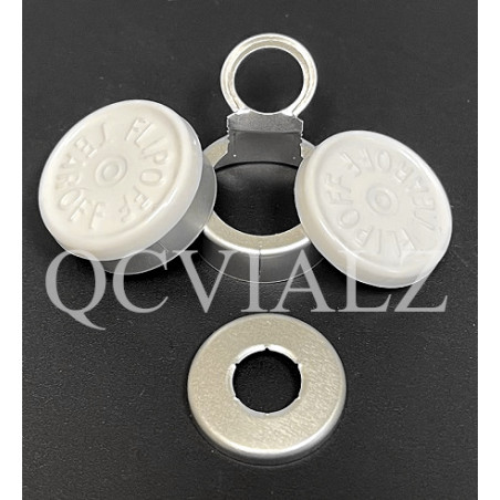 West 20mm Flip Off-Tear Off® Vial Seals, White, Pk of 100 pieces. QCVIALZ catalog no. FOTO20WHT-100
