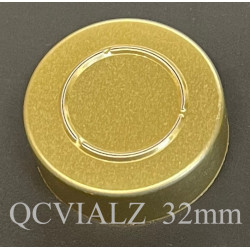 32mm Infusion Vial Seal, Center Tear Aluminum, Gold, Pack of 100. QCVIALZ catalog no. IVS32GLD-100