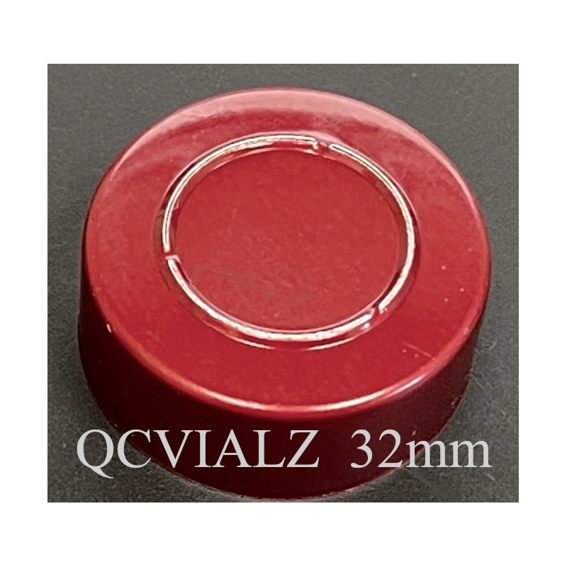 32mm Infusion Vial Seal, Center Tear Aluminum, Red, Pk 100. QCVIALZ catalog IVS32RED-100
