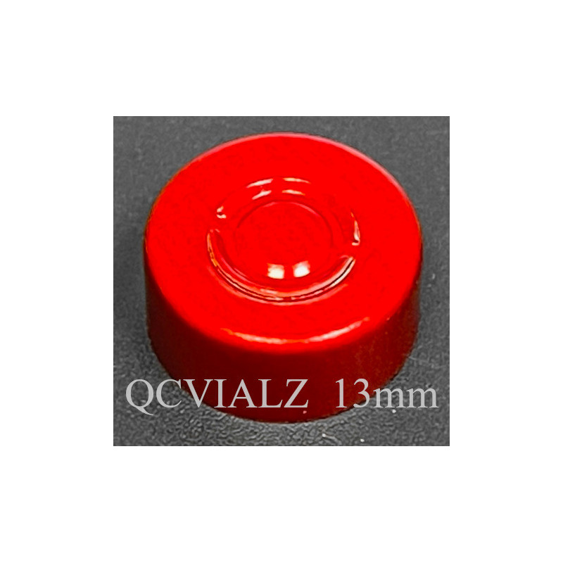 13mm Aluminum Center Tear Vial Seals, Red, Bag of 1,000. QCVIALZ catalog no SAS13RED-1K
