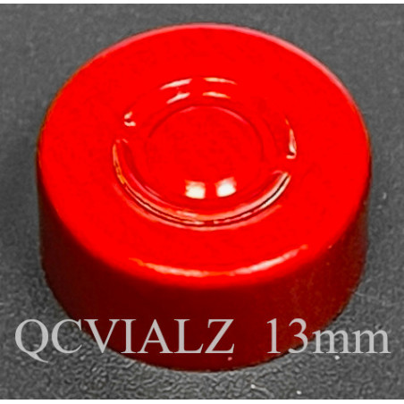 13mm Aluminum Center Tear Vial Seals, Red, Bag of 1,000. QCVIALZ catalog no SAS13RED-1K