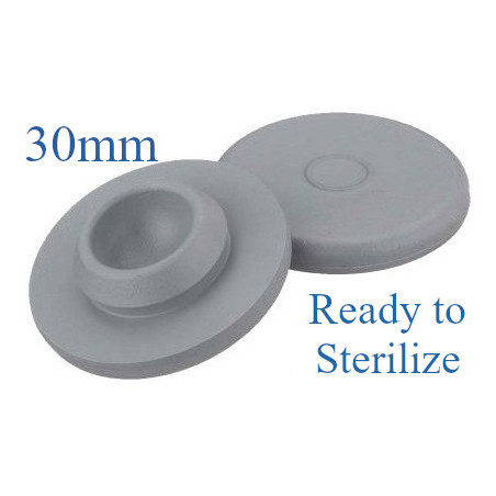 Ready To Sterilize 30mm Vial Stoppers, Bag of 1,000 pieces. QCVIALZ catalog no. RFS30RB-1000