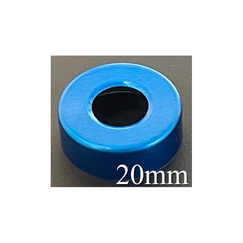 20mm Open Face Hole Punched Vial Seals, Blue, Bag of 1,000. QCVIALZ catalog no. HP20BLU-1K