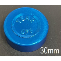 Blue 30mm Center Tear Aluminum Serum Bottle Vial Seal. QCVIALZ catalog no SAS30BLU-250