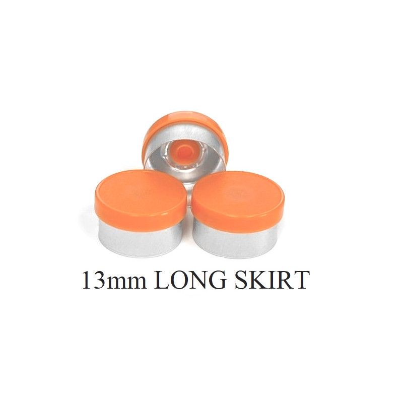 Orange 13mm Long Skirt Flip Cap Vial Seal, Bag of 1000
