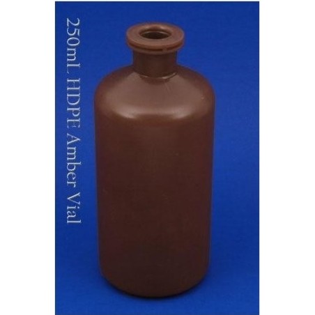 250mL Amber Plastic Serum Bottle Vials, HDPE, Pk 10