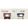 This image shows the difference between a FLUSH flip cap vial seal (LEFT)  versus a standard Flip Cap vial seal (RIGHT)