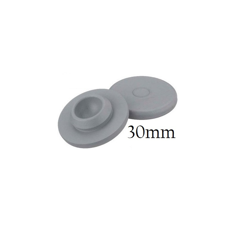 30mm butyl rubber serum bottle vial stoppers. 30mm vial stoppers that meet USP Class 6 quality standards.