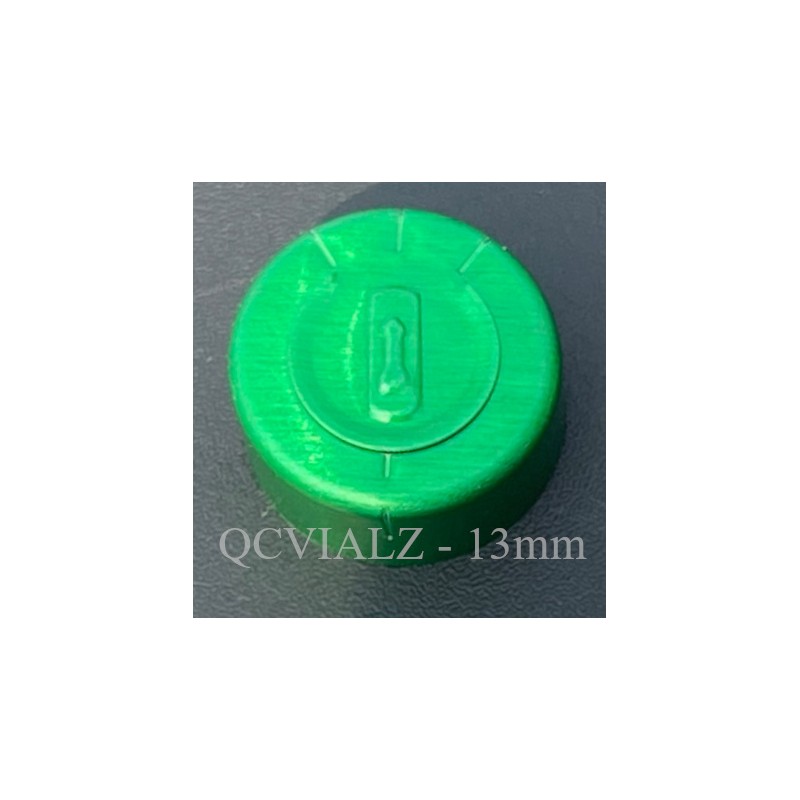 13mm Full Tear Off Aluminum Vial Seals, Green, Bag of 1,000 pieces