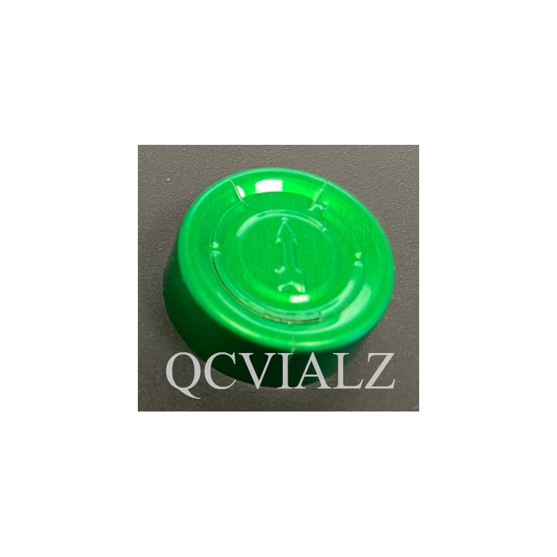 20mm Full Tear Off Aluminum Vial Seals, Green, Bag of 1,000 pieces. QCVIALZ catalog no. CTO20GRN-1K