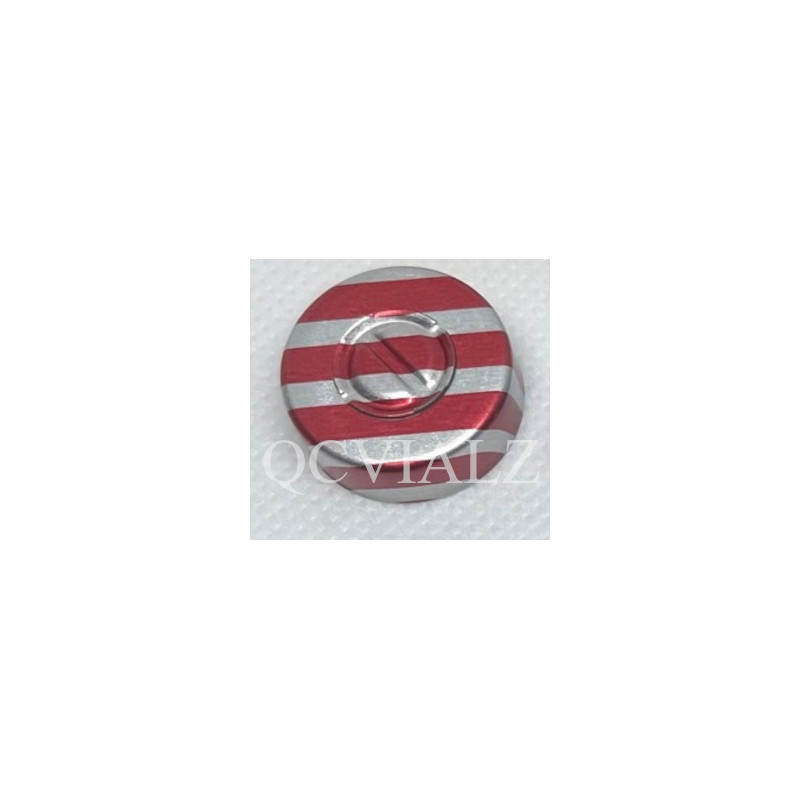 Red Stripe 20mm Center Tear Out Unlined Aluminum Vial Seals. QCVIALZ Catalog SKU No. SAS20RST-100