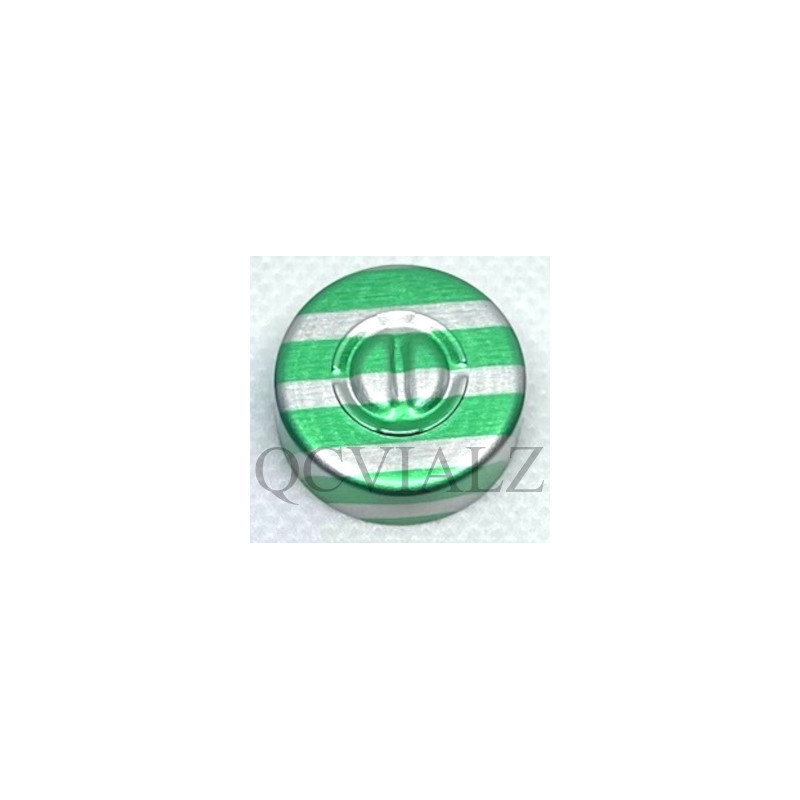 Green Stripe 20mm Center Tear Out Unlined Aluminum Vial Seals, Pack of 100
