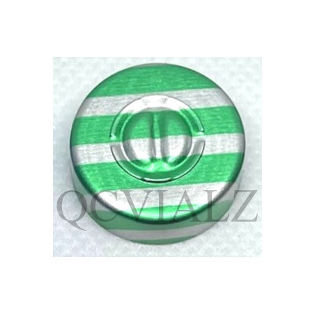 Green Stripe 20mm Center Tear Out Unlined Aluminum Vial Seals, Pack of 100