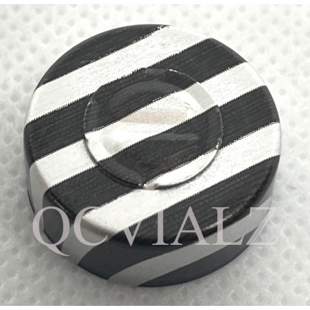 Black Stripe 20mm Center Tear Out Unlined Aluminum Vial Seals, Pack of 100. QCVIALZ catalog no. SAS20BKS-100