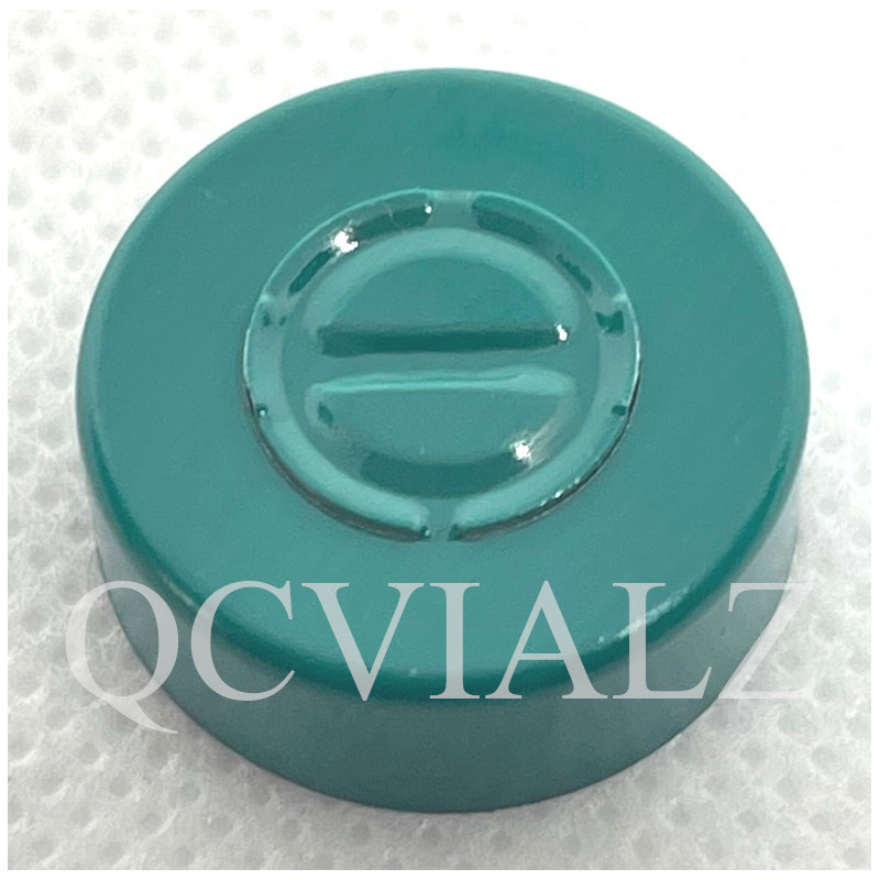 Turquoise Blue Green 20mm Center Tear Out Unlined Aluminum Vial Seals. QCVIALZ catalog no. SAS20TBG-1K