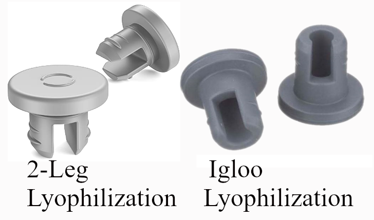 13mm 2-leg and 13mm igloo lyophilization stoppers for 2R peptide vials.