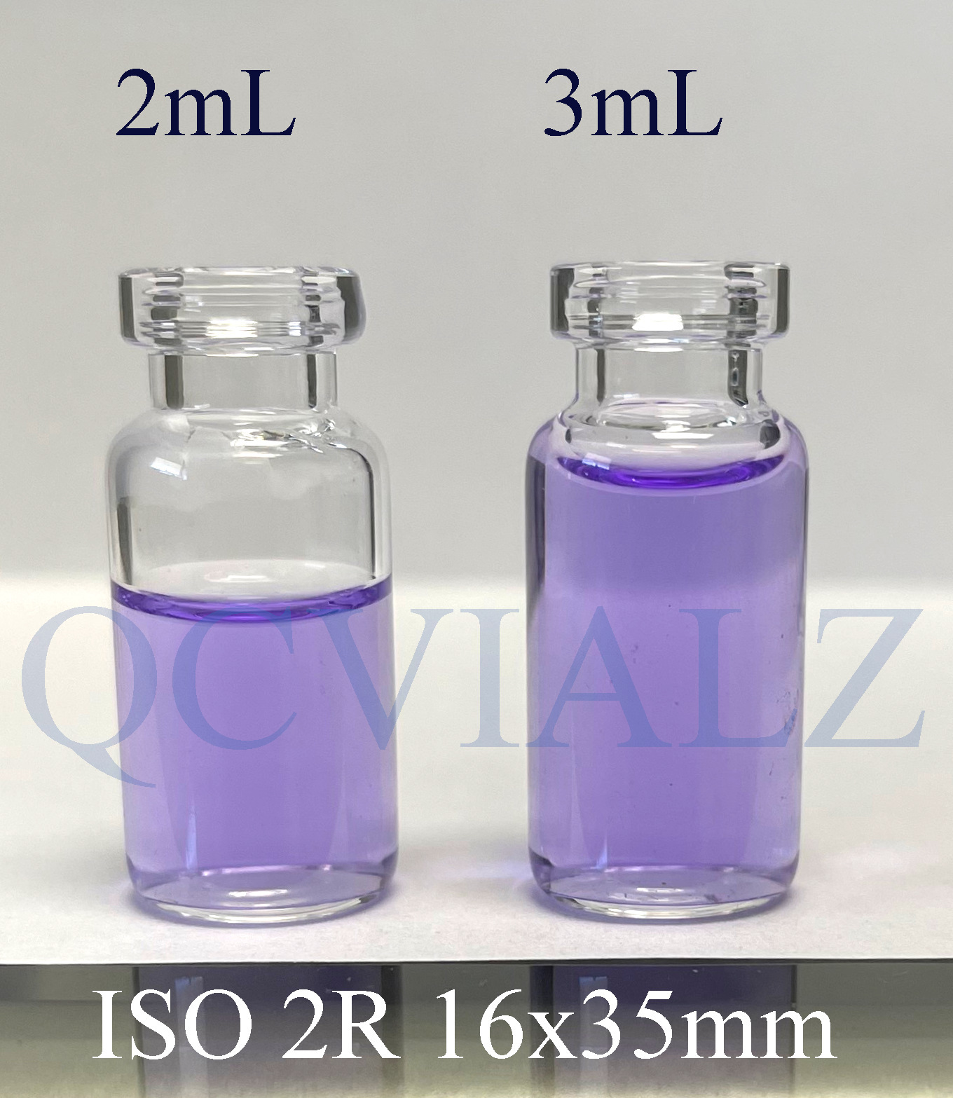 ISO 2R peptide vials showing a 2ml and 3ml filling point