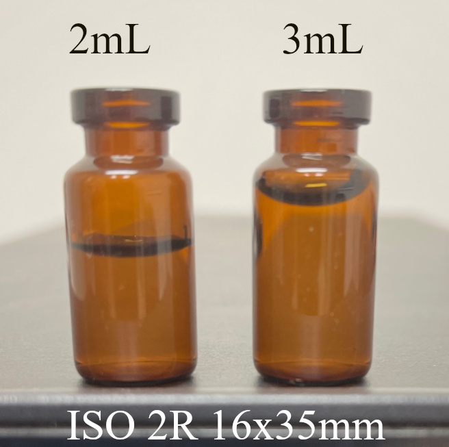 ISO 2R filled with 2ml and 3ml water for visualization