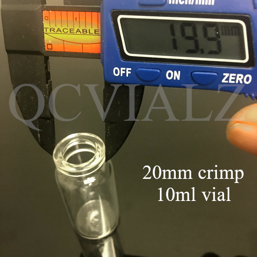 20mm crimp 10ml vial with caliper measurements